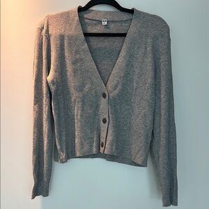 Gray V-Neck Button-Up Women's Sweater